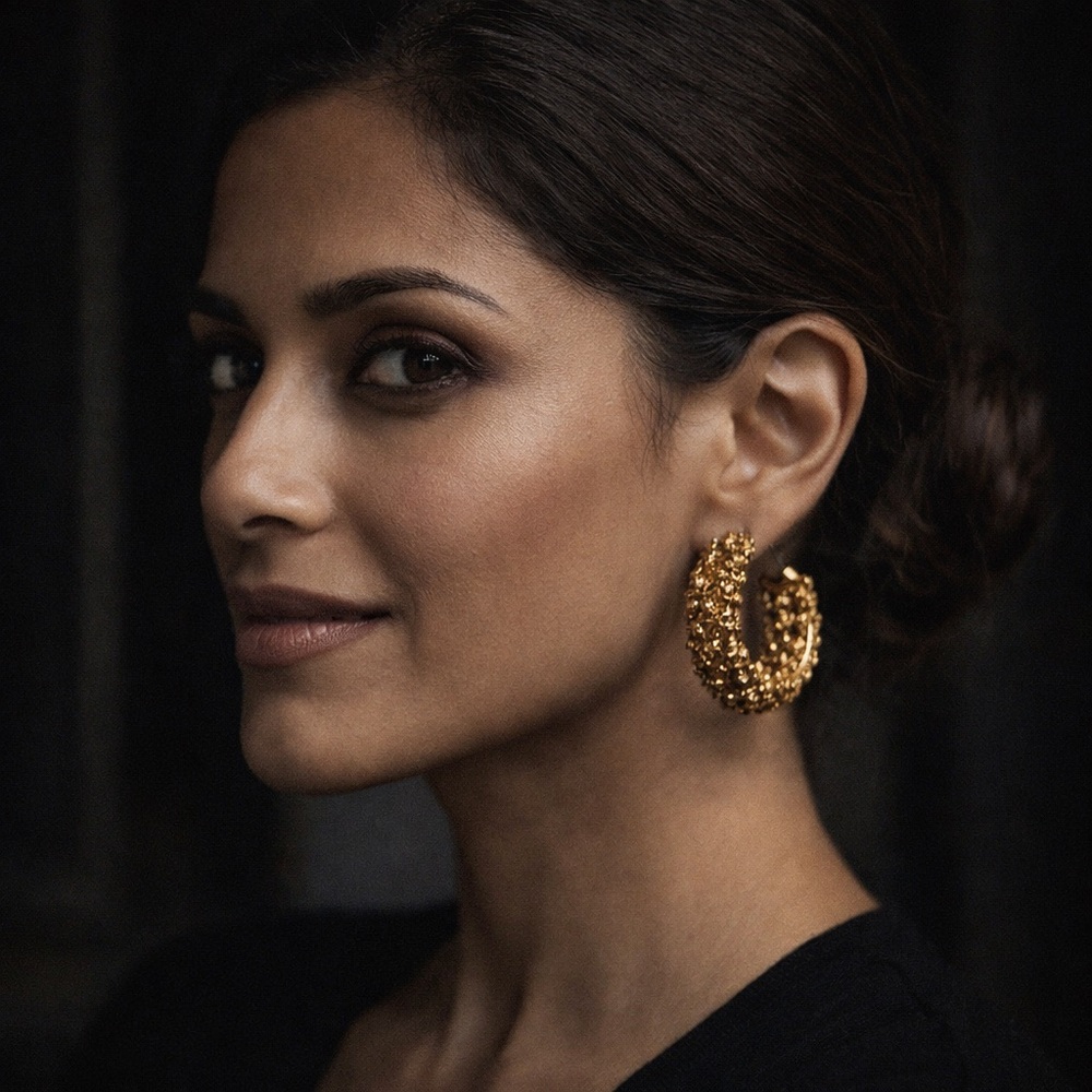 Vintage Gold Sequin‎ Hoop Earrings 1.5” Statement Glam Lightweight